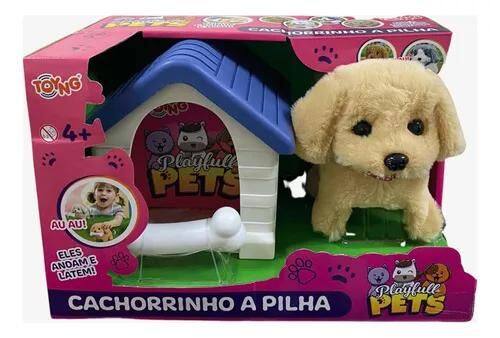Cachorro Playfull Pets Bege Com Casinha e Osso Anda e Late - Toyng